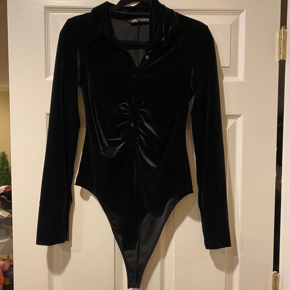Zara Black Velour Body Suit